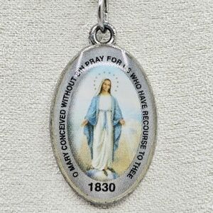 Vintage Miraculous Mary Medal – Colorized Catholic Pendant